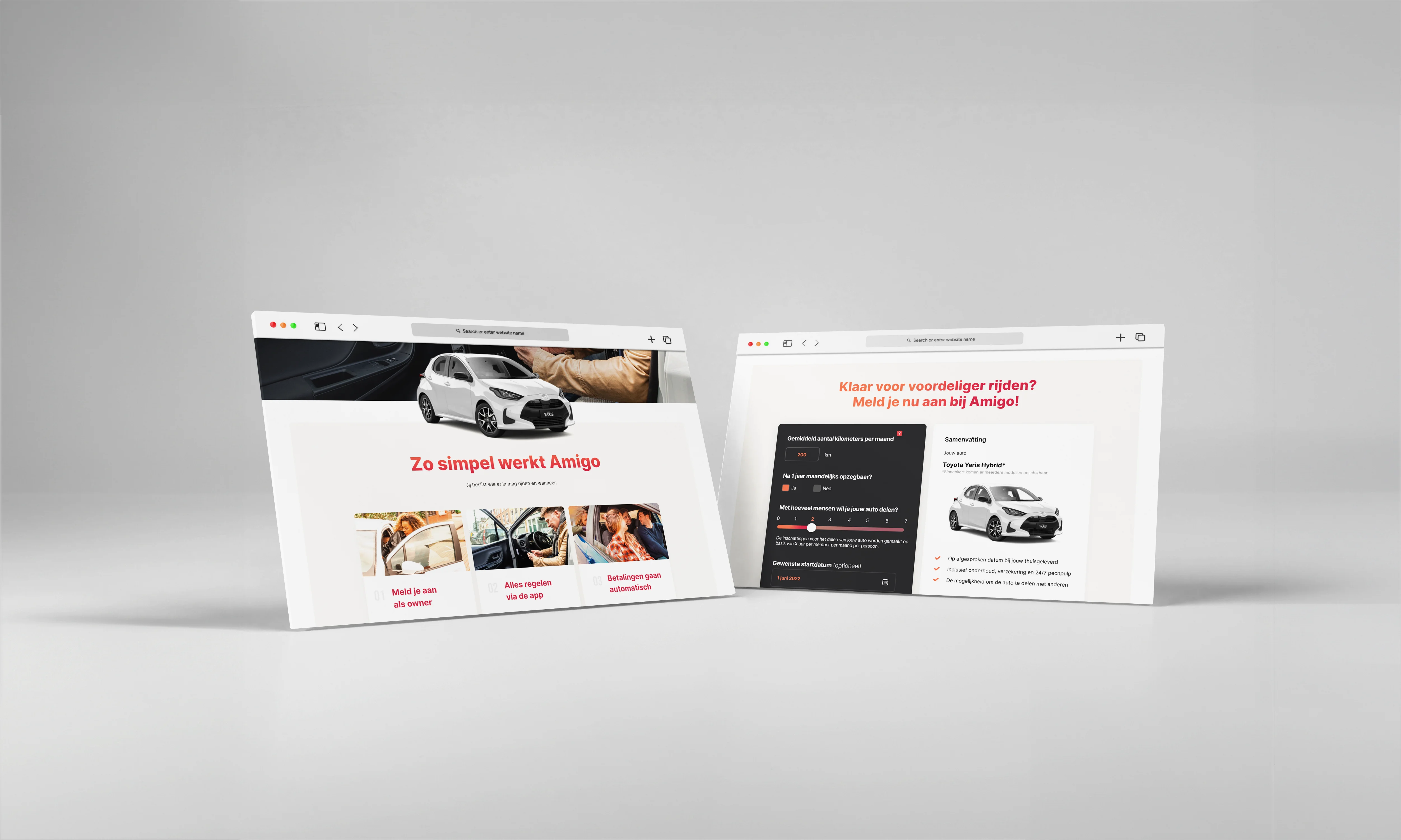Amigo Louwman automotive website screens on mockup